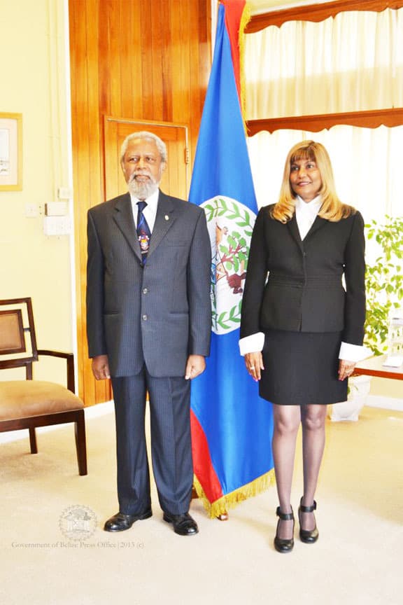 Justice Minnet Hafiz-Bertram and Belize Governor General Sir Colville Young